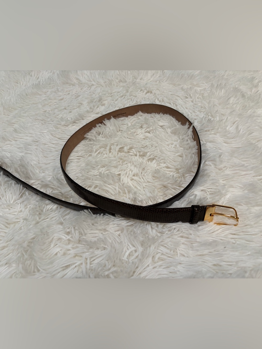 Vintage Saks Fifth Avenue Genuine Lizard Belt Italy Brown Gold Buckle 42 120
